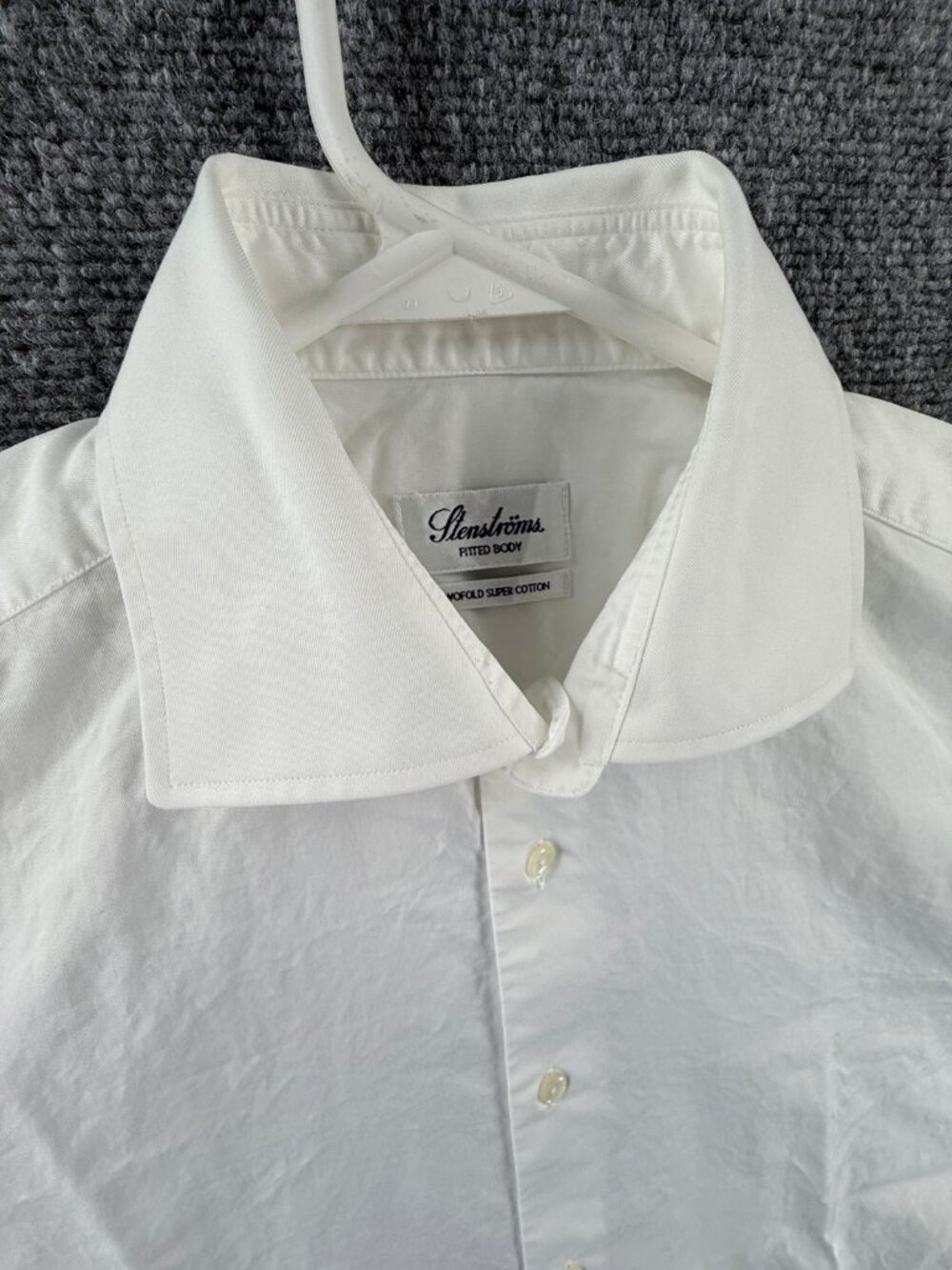 Stenstroms Twill Twofold Super Cotton 15.75 Fitted Body Men White Elegant Shirt - Picture 2 of 15